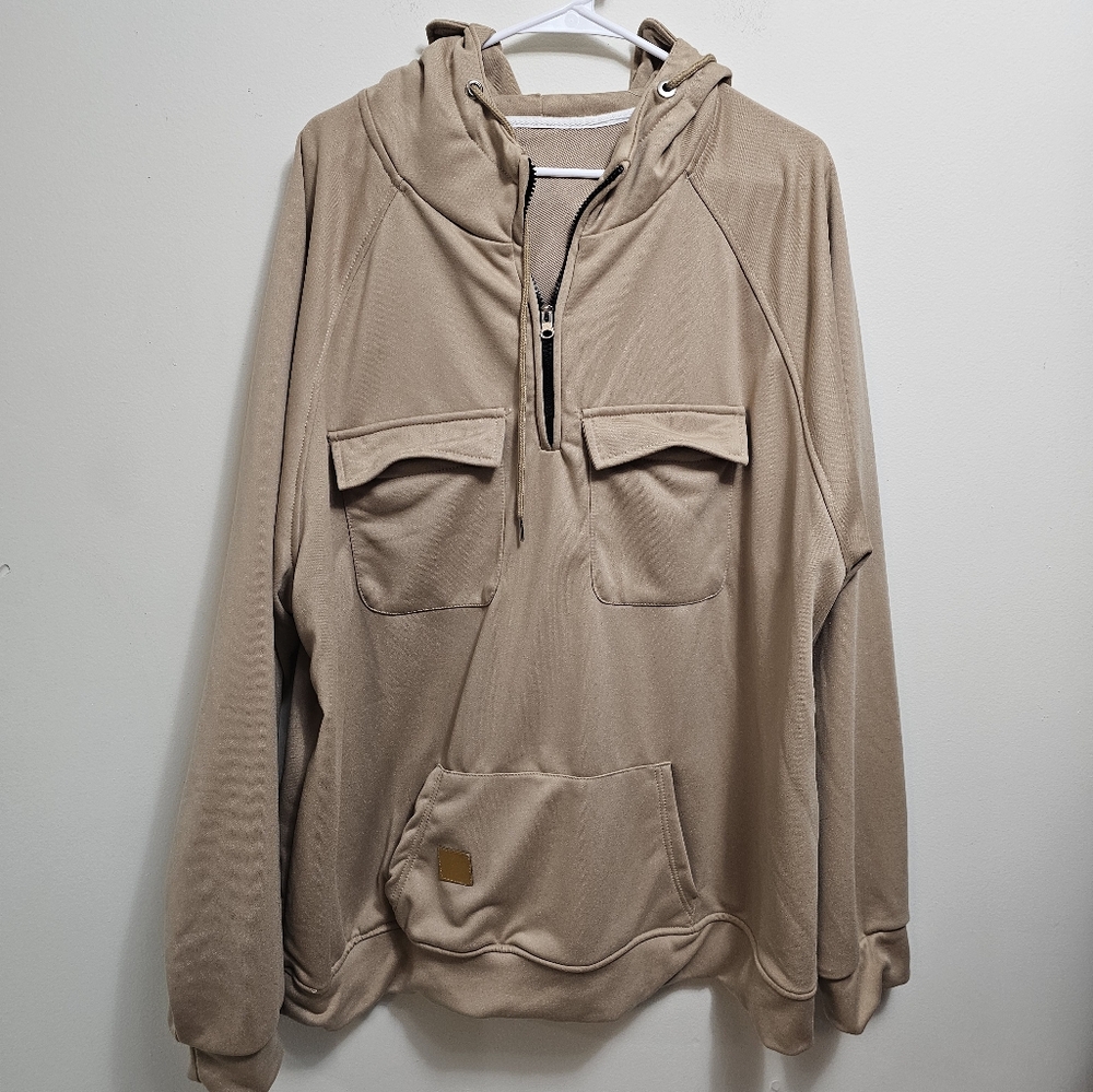 Tan Zip-Up Hoodie‎ with Pockets